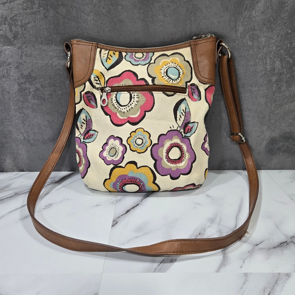 Relic Floral Canvas Crossbody Bag Womens Medium Cream Multi Zip Pocket Boho